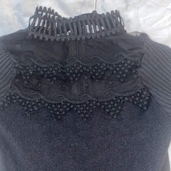 Mini black turtleneck dress with long sleeves and sheer front - Picture 3 of 4